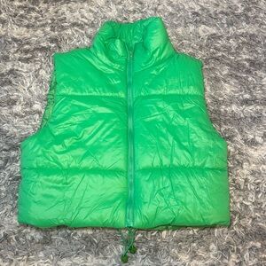 Green Cropped Puffer Vest